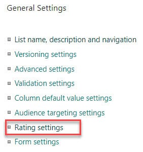 Rating settings in SharePoint Online